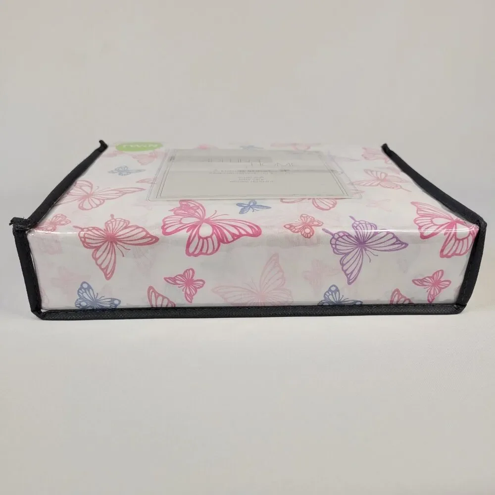 Pink Purple Blue White Butterflies 3 pc Twin Sheets Set Girls Butterfly Spring